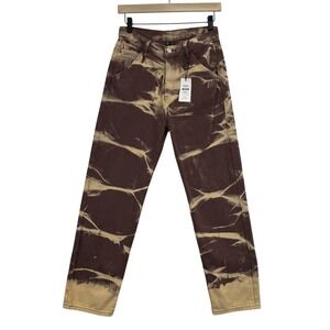 Cider Jeans Womens Small Brown Tan Tie Dye Bleach Denim High Rise Straight